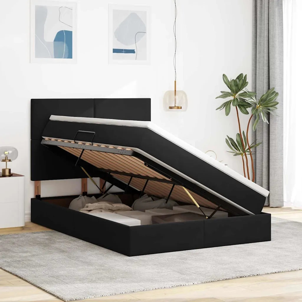 Letto con contenitore e LED con led Nero 140 x 200 cm Velluto