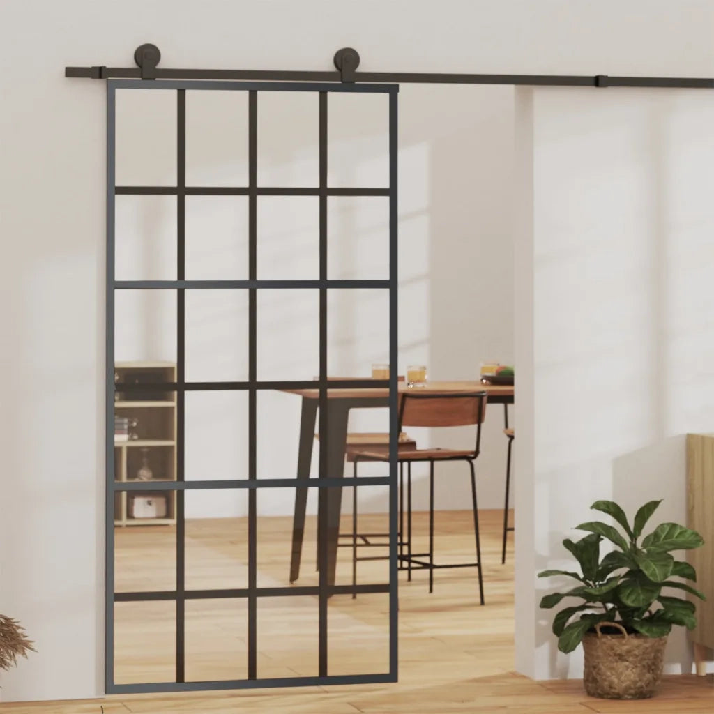 Porta Scorrevole e Kit Montaggio Vetro ESG Alluminio 102x205cm 3081966