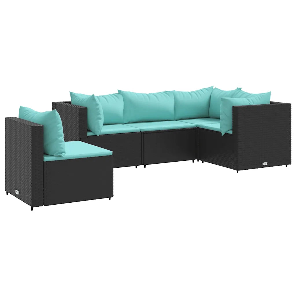 Set Divani da Giardino 5 pz con Cuscini Nero in Polyrattan 3308156