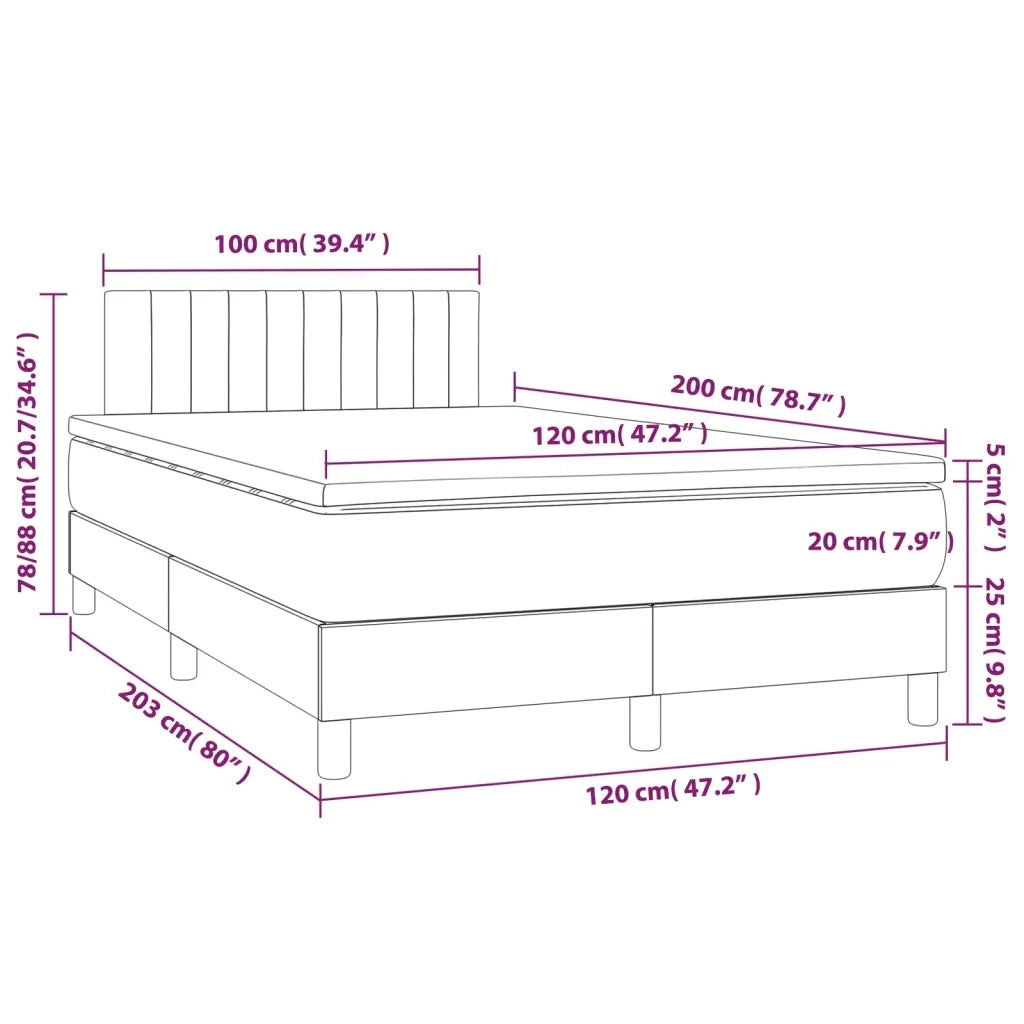 Giroletto a Molle con Materasso Marrone Scuro 120x200cm Tessuto