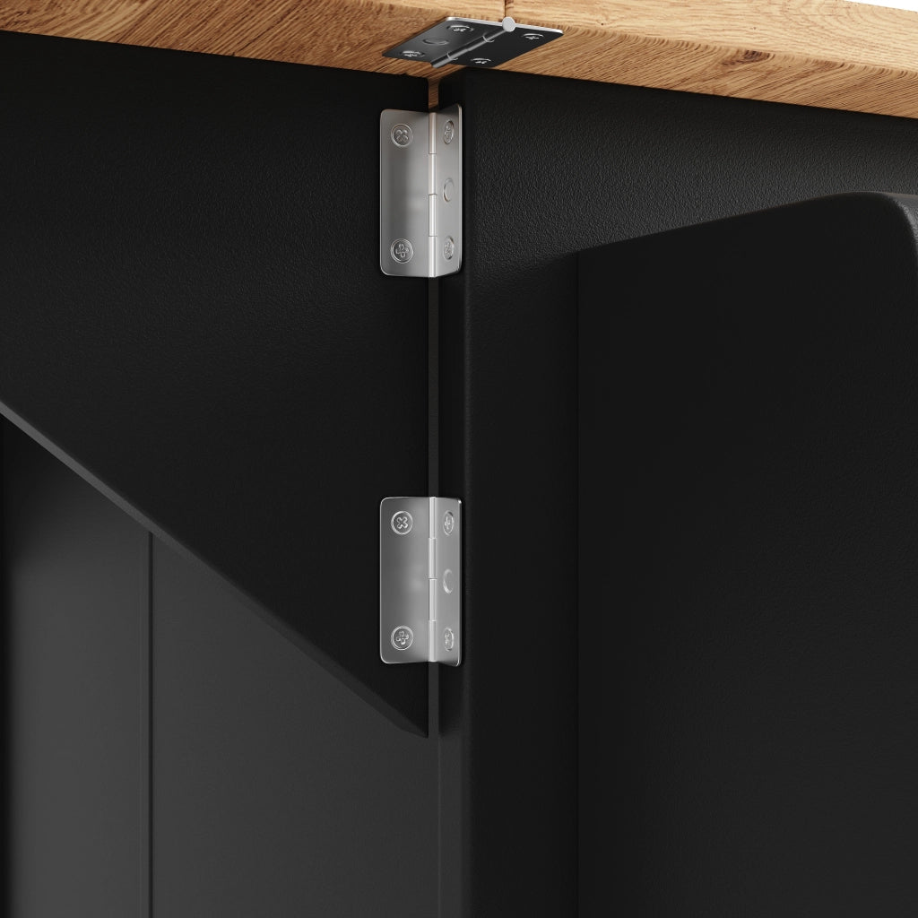 Tavolo da Pranzo con Vano Contenitore e Ripiani ¨C MINIMAL ¨C Nero, Effetto Legno