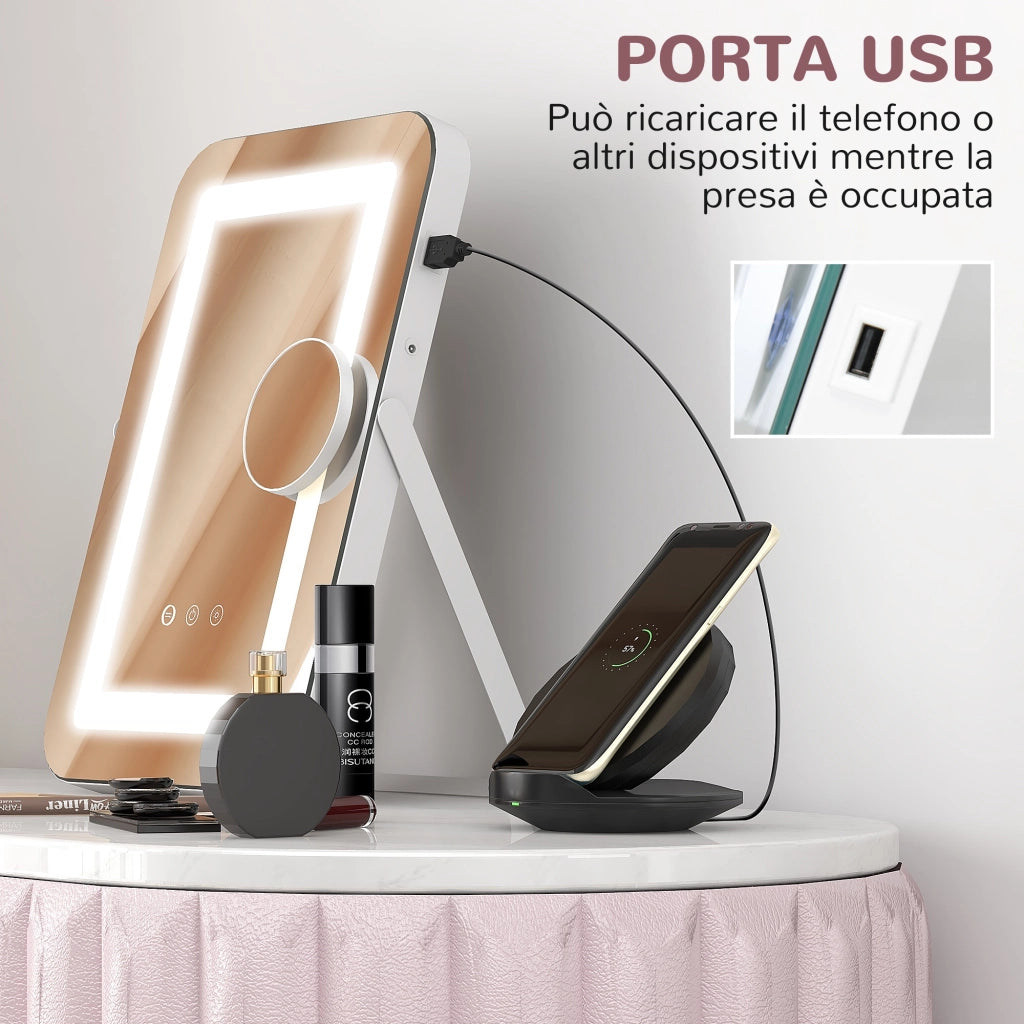 Specchio Trucco con Luci e Ingranditore ¨C Minimal ¨C Bianco 31x41.5x3cm