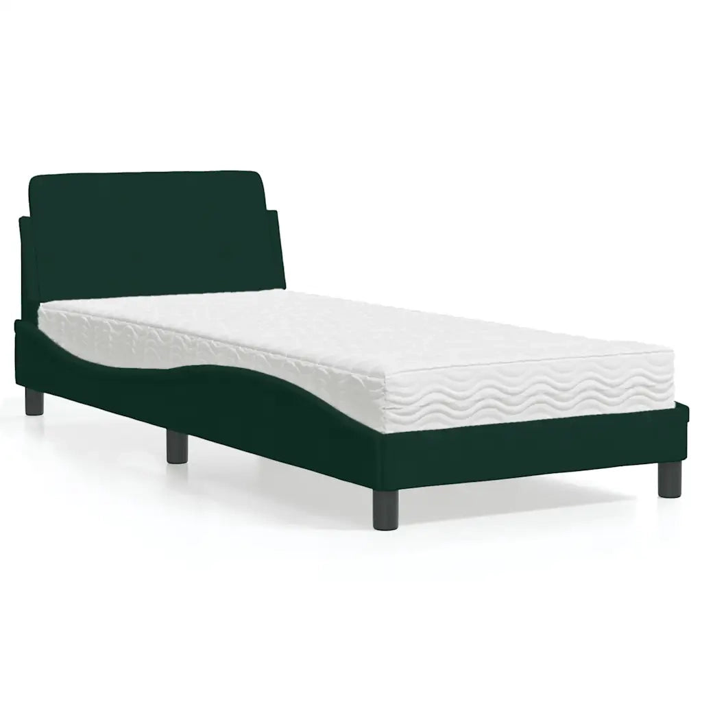 Letto con Materasso Dover Verde Scuro 90x190 cm in Velluto