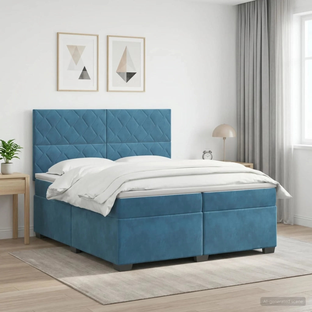 Letto box spring con materasso Blu 200 x 200 cm Velluto 3453720