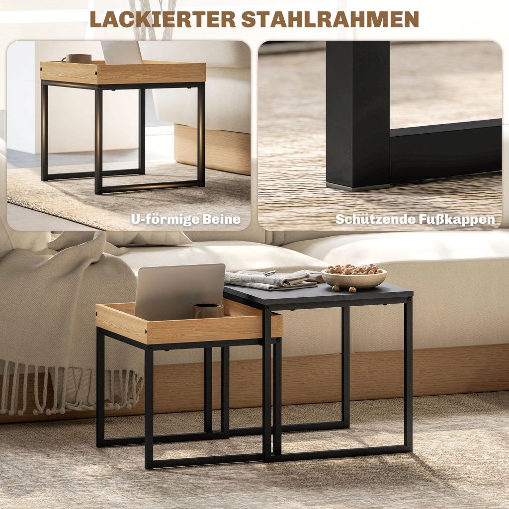 Set 2 tavolini da caff¨¨ ¨C Xylo ¨C quadrati nero metallo MDF moderno per soggiorno