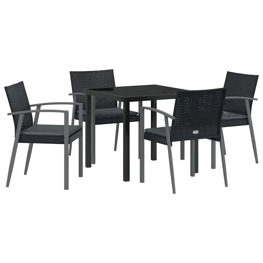 Set da Pranzo per Giardino 5 pcs Nero e Grigio Rattan in PE