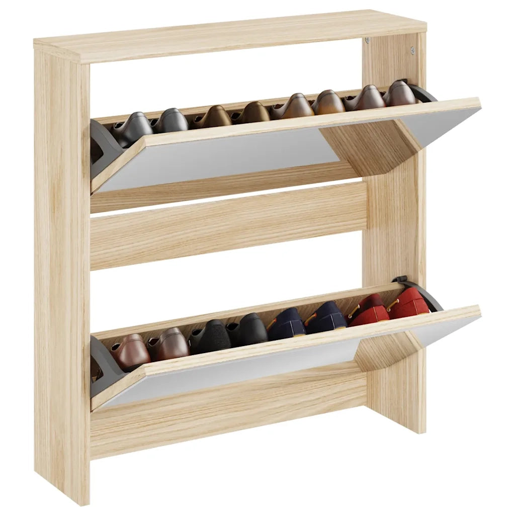 Scarpiera | Mobile per scarpe con 2 Ripiani e Specchio Colore Rovere 63x17x67 cm