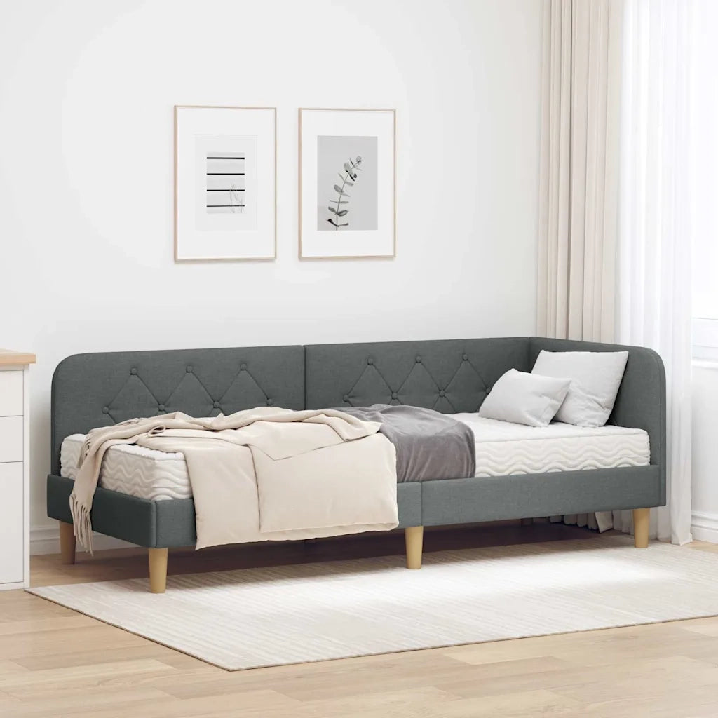 Cornice del letto ad angolo Grigio scuro 80 x 200 cm Tessuto