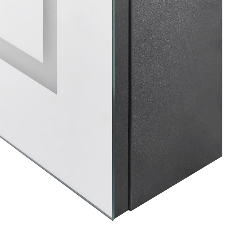 Specchio da bagno in vetro nero e legno con LED 60 x 60 cm Design moderno
