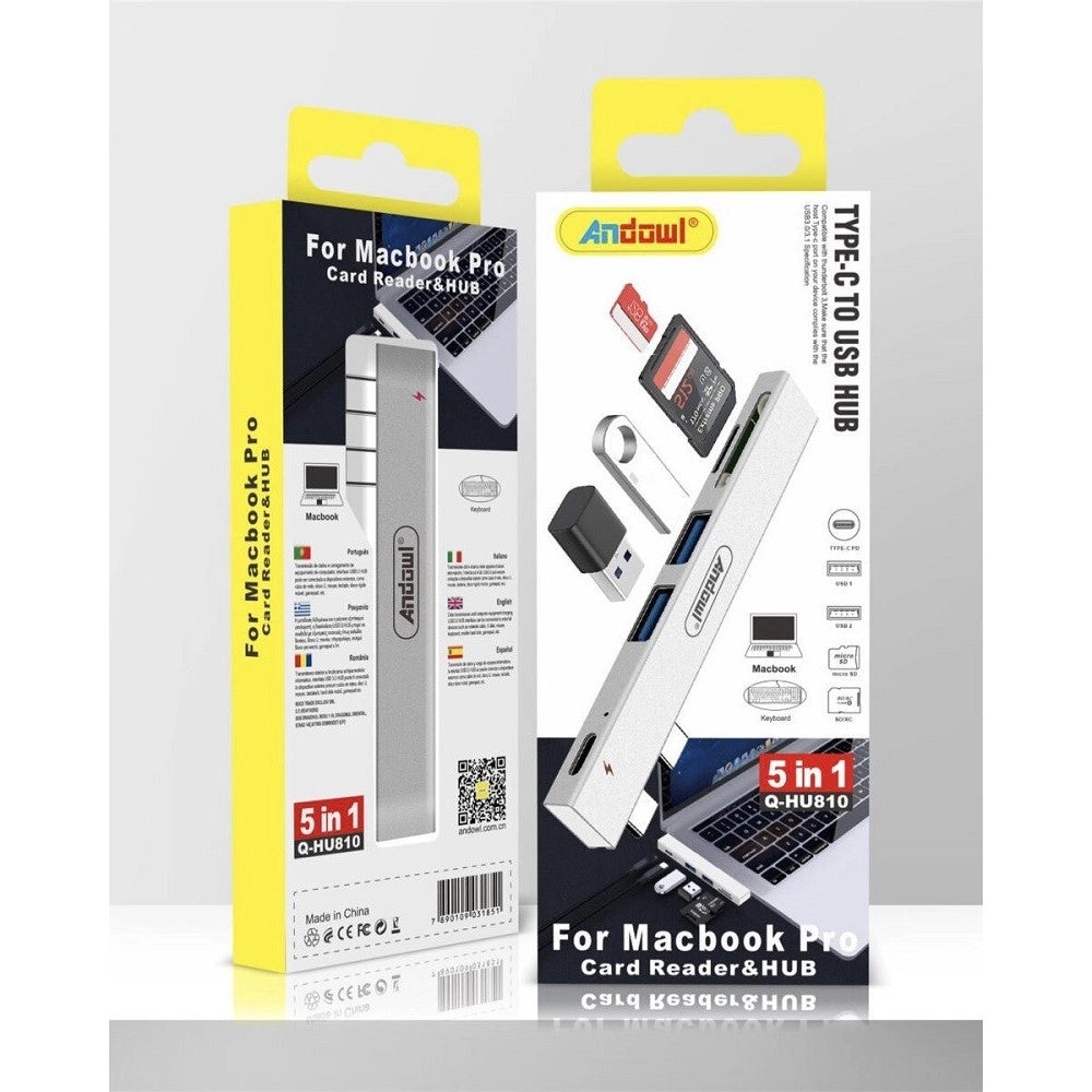 Trade Shop - Hub Usb Q-hu810 5in1 Da Tipo C A Hub Usb Per Macbook Pro Con Connessione Tipo C -