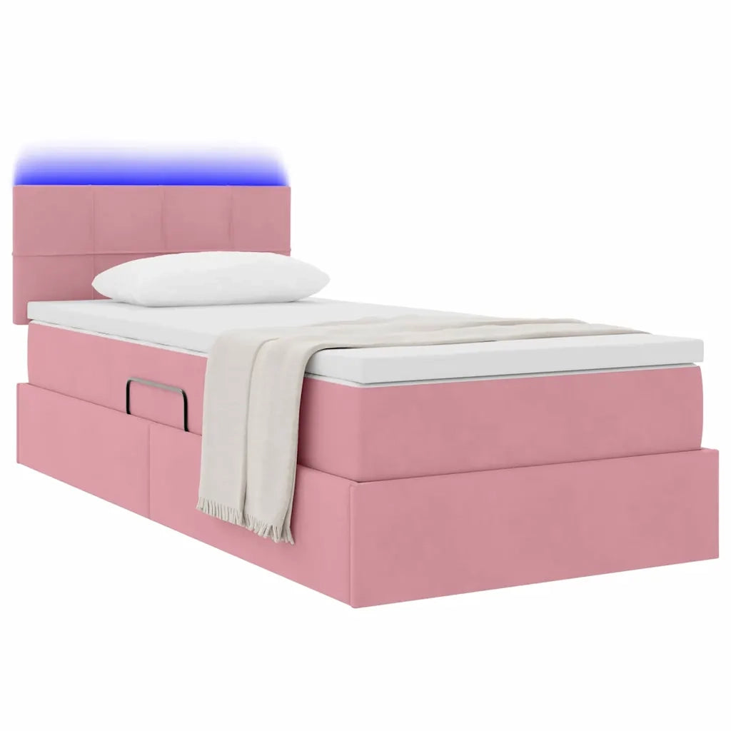 Letto con contenitore e LED con led Rosa 90 x 200 cm Velluto 3371372
