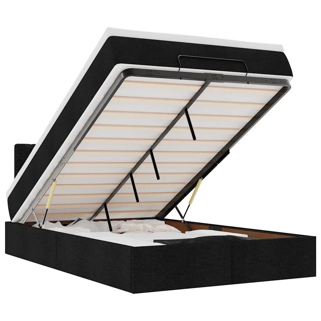 Pouf Letto con Materasso e LED Nero 120x190 cm in Tessuto