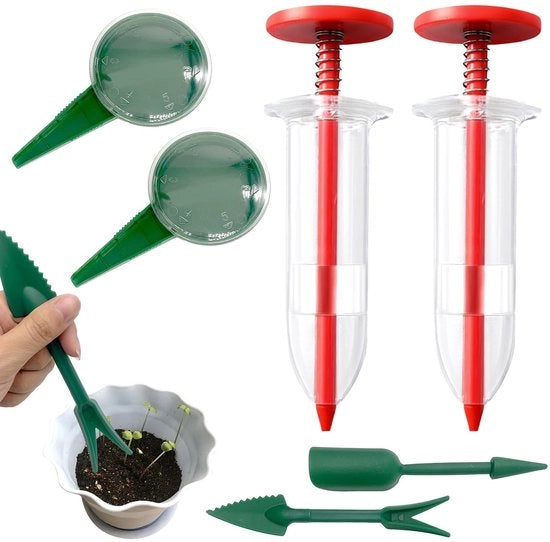 Set di seminatore per piante da 6 - Sostanza per semi - Attrezzo da giardino - Scatola per semi - Attrezzo manuale - Seminazione efficace - Polimero - Seminatore