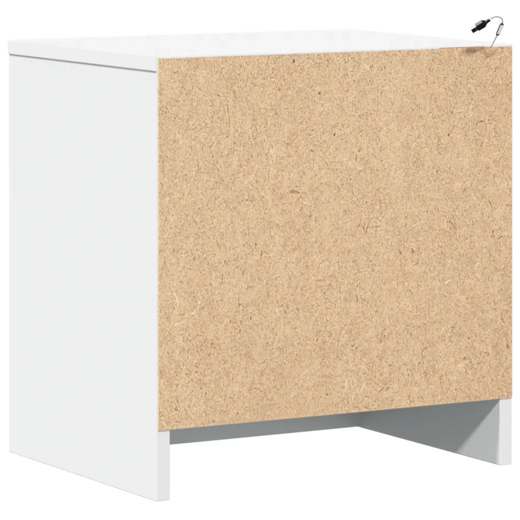 Comodino | Armadio da Notte | Mobiletto da notte con Luci LED Bianco in Legno Multistrato