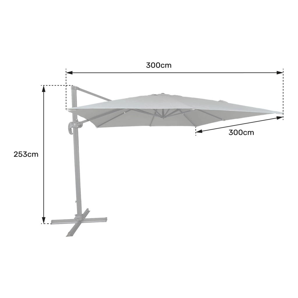 Ombrello offset MOLOKAI quadrato 3x3m bianco + copertura
