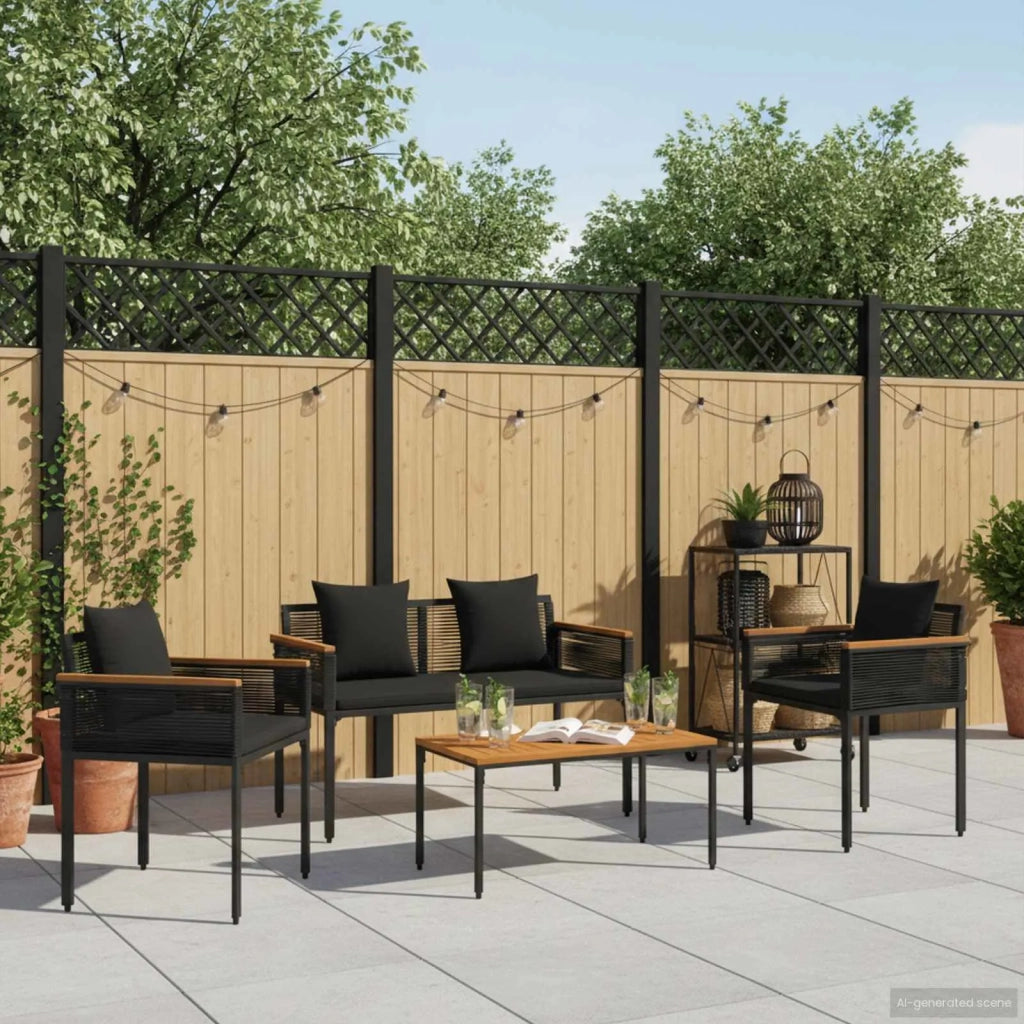 Set di Mobili da Esterno con cuscino 4 pcs Nero polyrattan 42025225