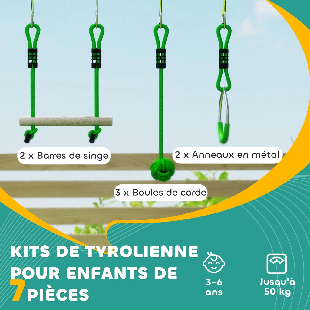 Set per percorso Ninja per bambini ¨C zephmum ¨C verde, 10m, 7 pezzi, 50kg