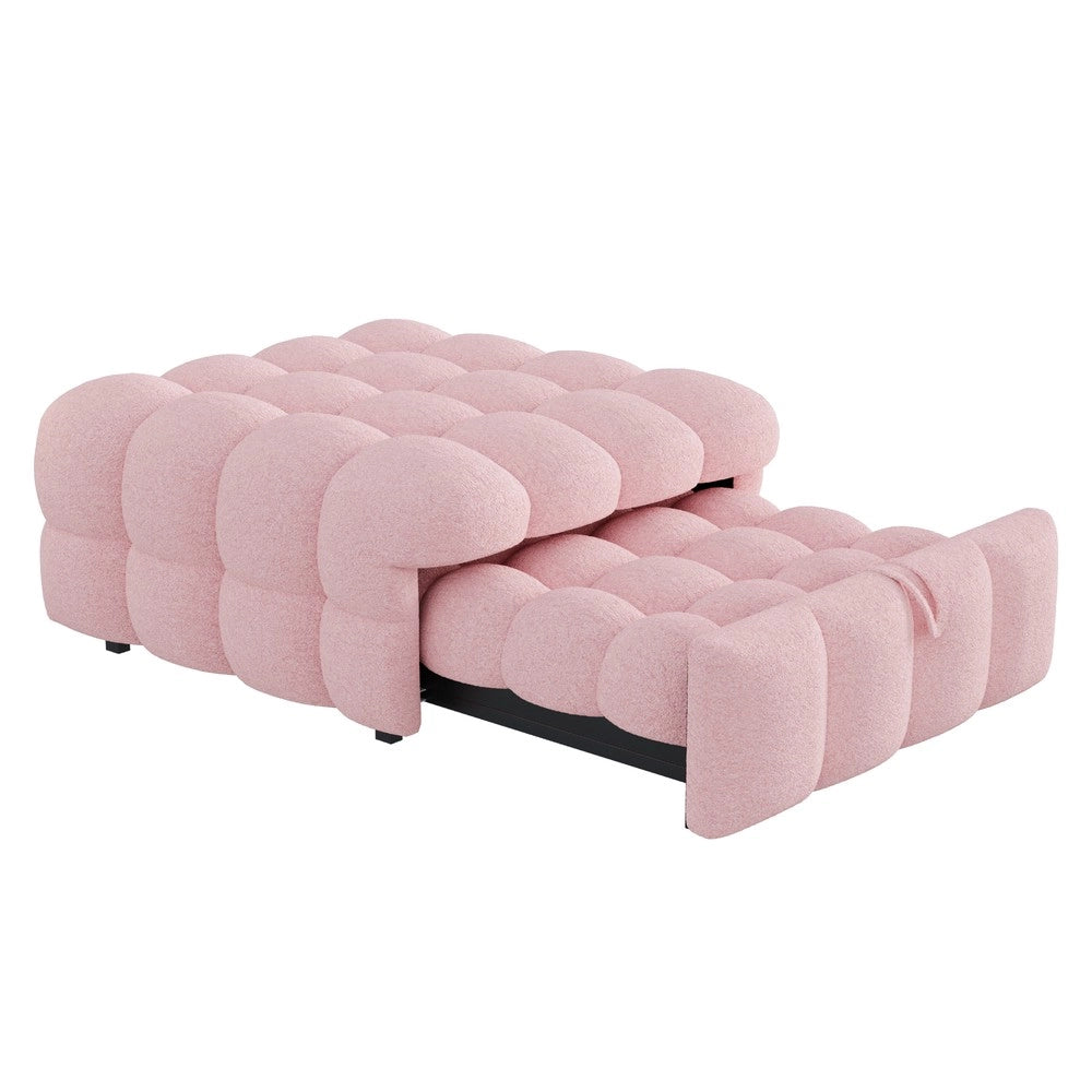 Letto Singolo Imbottito con Pouf ¨C MINIMAL ¨C Tessuto Teddy Rosa