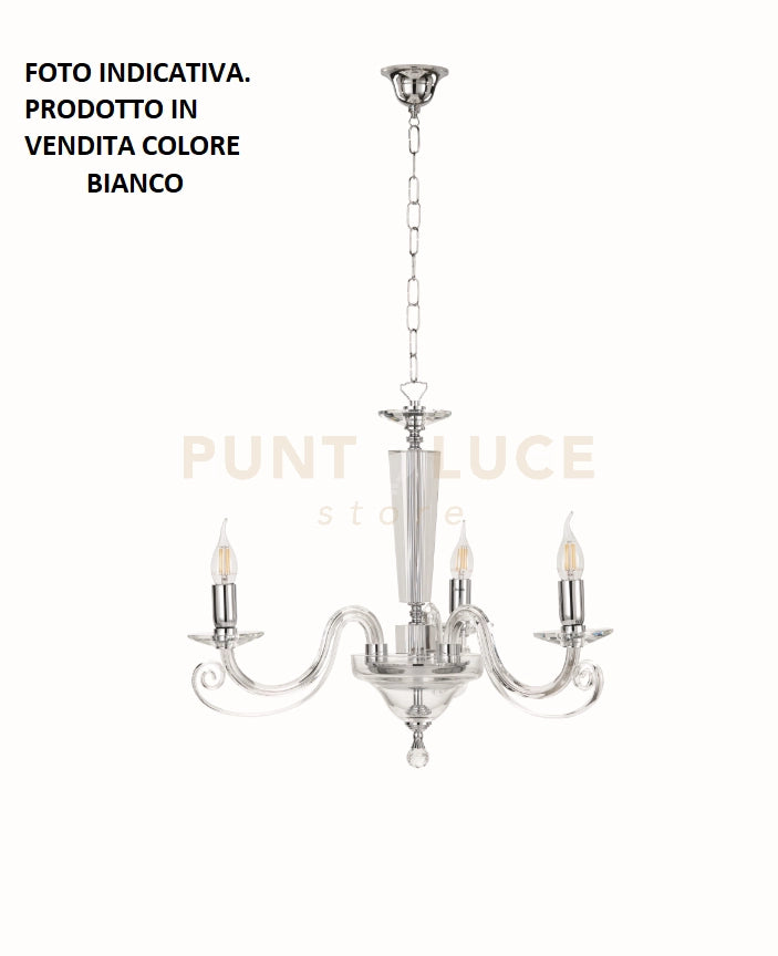 LAMPADARIO CHERUBINI 3 LUCI BIANCO E CROMO ATTACCO E14 D.60CM