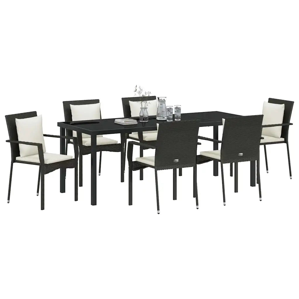 Set da Pranzo per Giardino con cuscino 7 pcs Nero polyrattan 3380076
