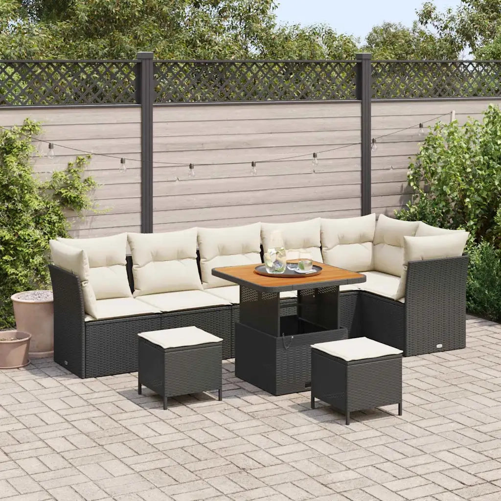 Set Divano da Giardino 9 pcs Nero polyrattan 3361500