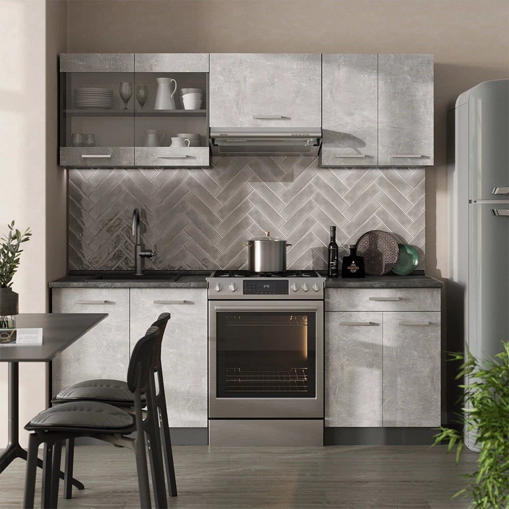 Cucina componibile R-Line Calcestruzzo/Antracite 200 cm, PL Marmo Vicco