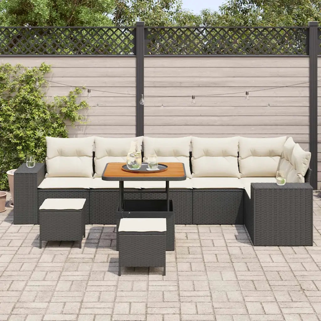Set Divano da Giardino con cuscino 9 pcs Nero polyrattan 3362020