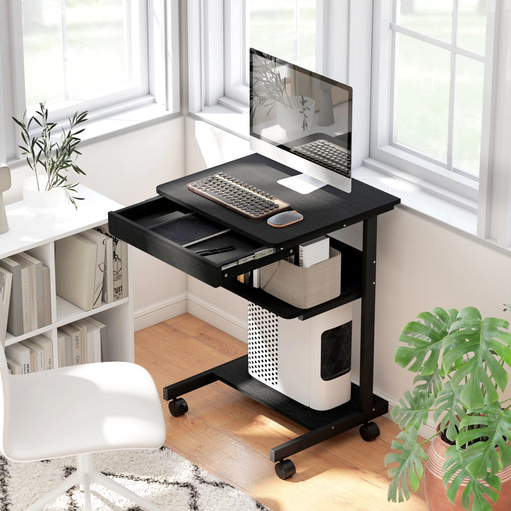 Scrivania per Computer con Cassetto e Ripiani ¨C Xylo ¨C Legno e Metallo Nero 56x51x79 cm