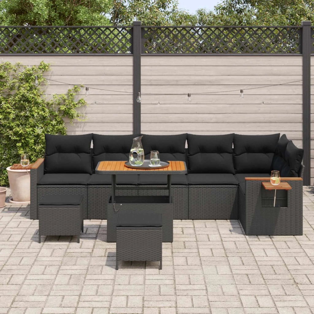 Set Divano da Giardino con cuscino 9 pcs Nero 3363194