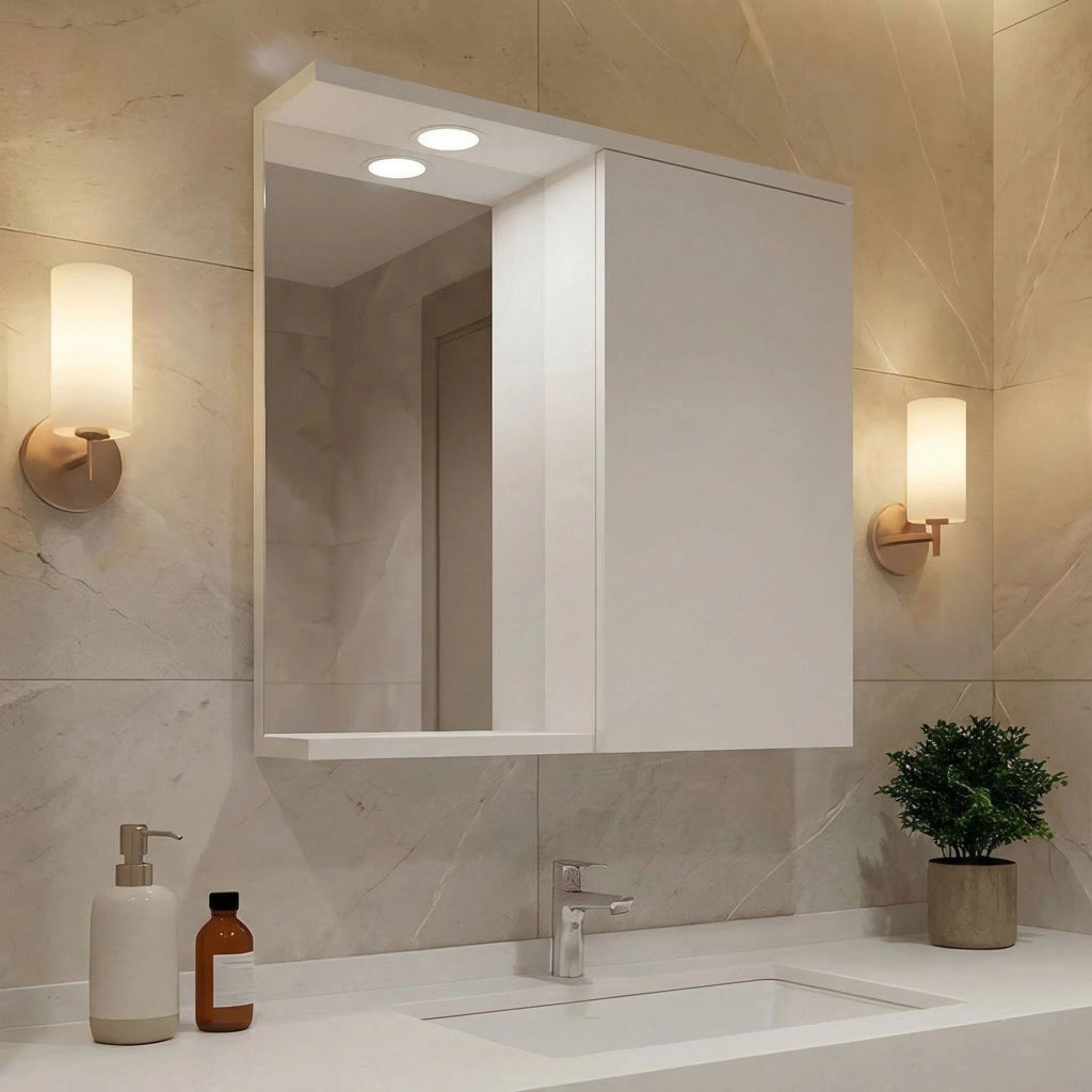 Mobile da bagno con specchio "Purus 80" - 75 x 18 x 68 cm - Bianco