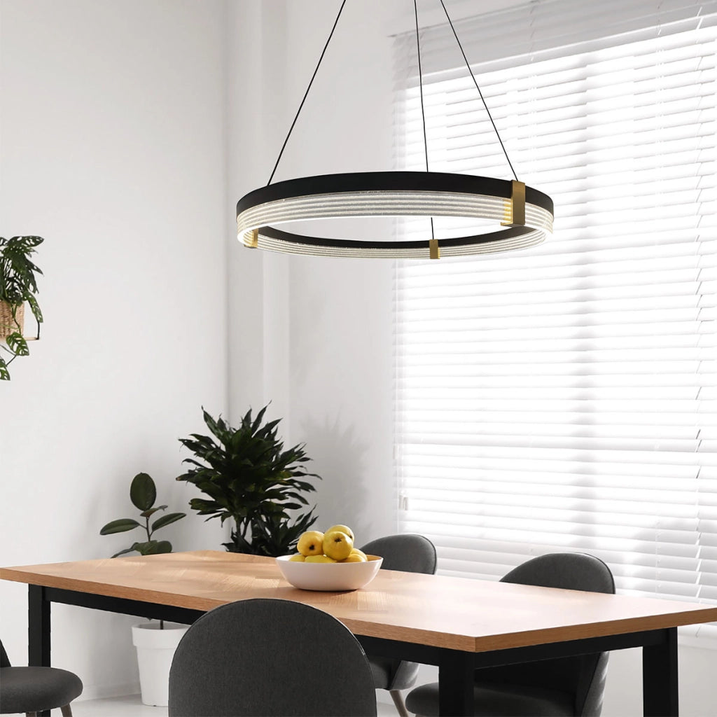Lampada a sospensione nera anello 60cm LED CCT 32W