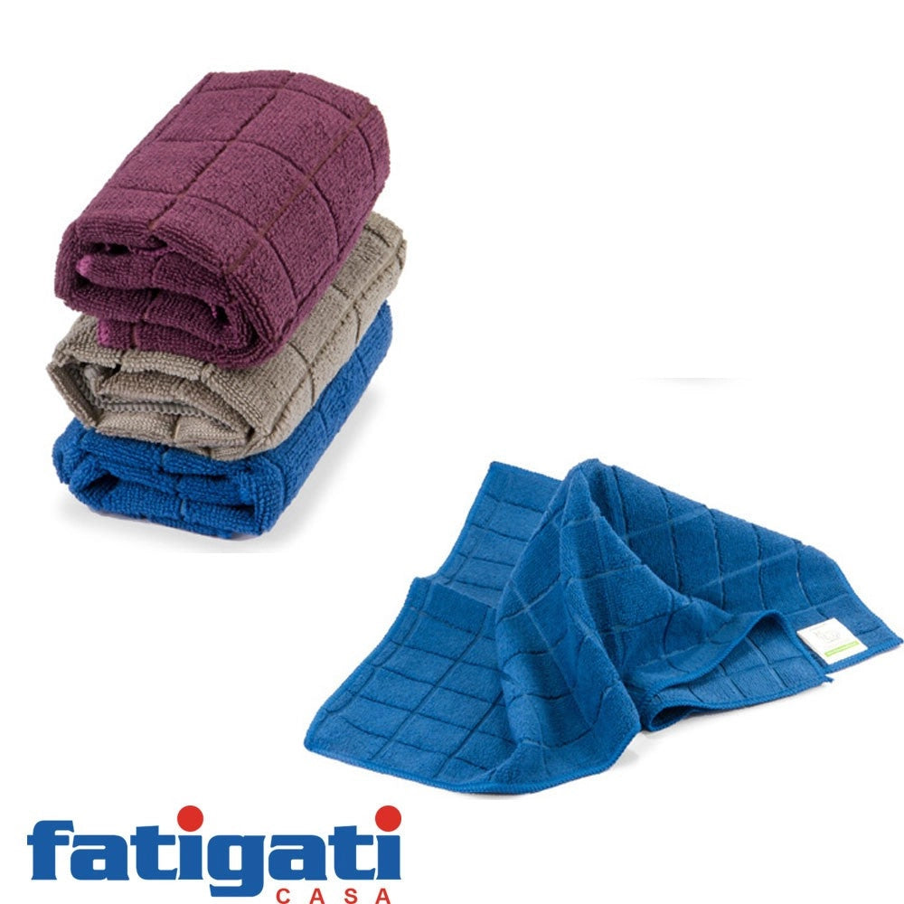 Trade Shop - Set 2 Panni In Microfibra Quadri Fatigati Multiuso Strofinacci Vari Colori 33x33 -