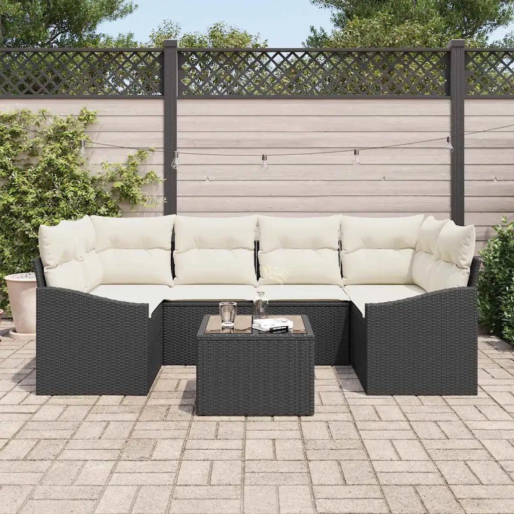 Set di divani con cuscino 7 pcs Nero e Crema polyrattan