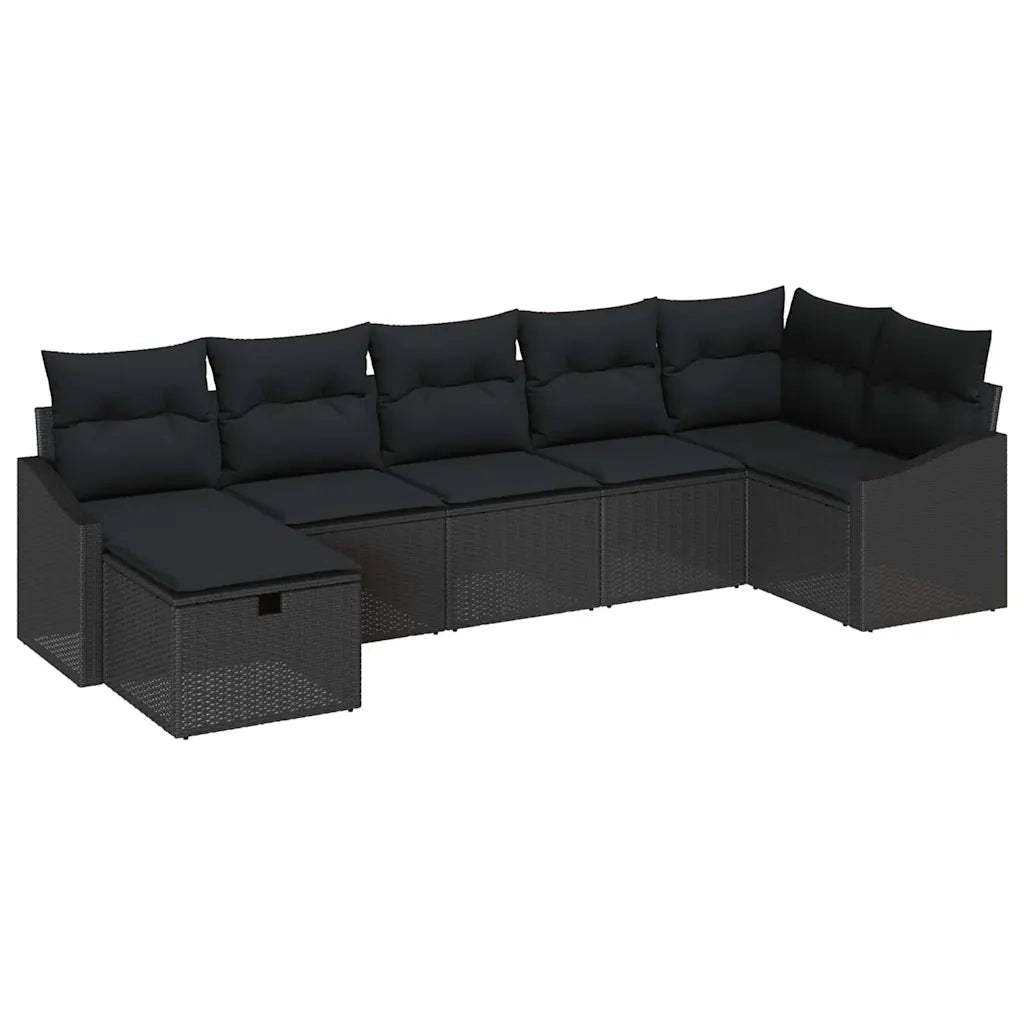 Set di divani con cuscino con archiviazione Nero polyrattan