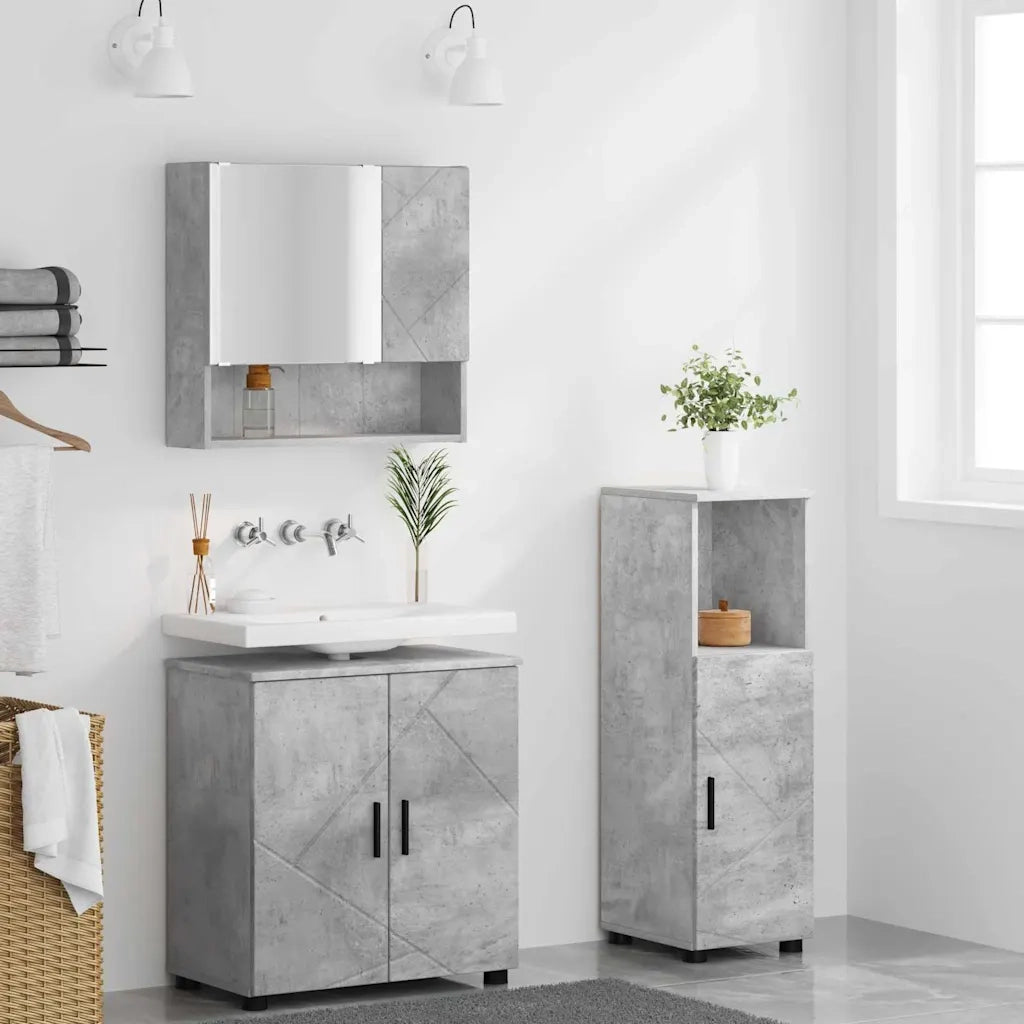 Set di mobili per il bagno con porta 3 pcs Grigio cemento
