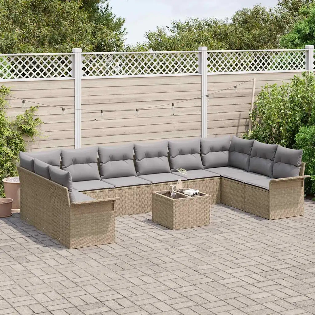 Set Divano da Giardino con cuscino 11 pcs Beige polyrattan 3345550
