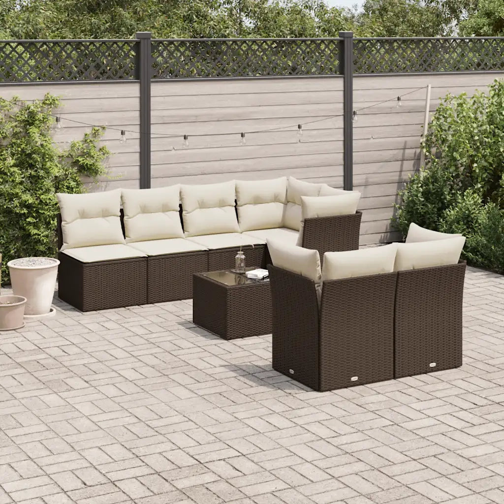 Set Divani da Giardino 8 pz con Cuscini Marrone in Polyrattan 3249142