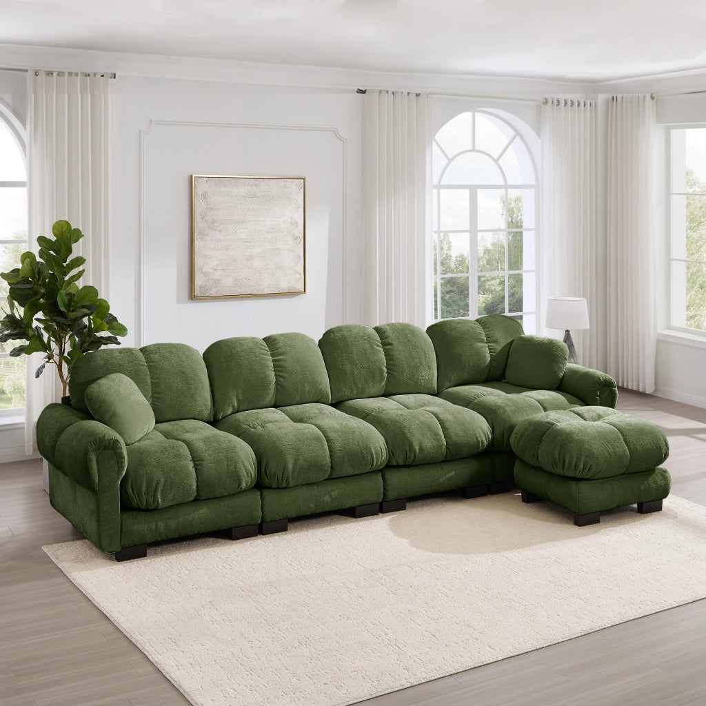 Divano angolare modulare con ottomana mobile e Cuscino lombare in Chenille, Verde