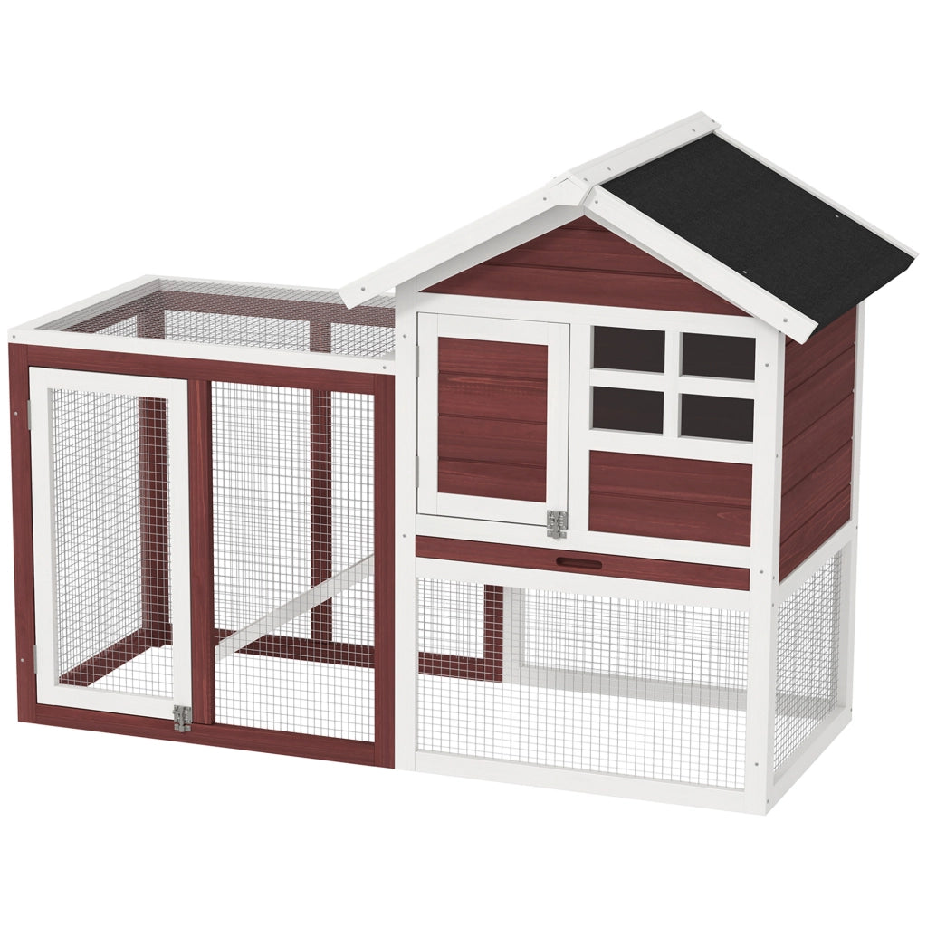 Casetta per Conigli da Giardino con Rampa ¨C Minimal ¨C Legno 123.5x62.5x92.5 cm Marrone Bianco