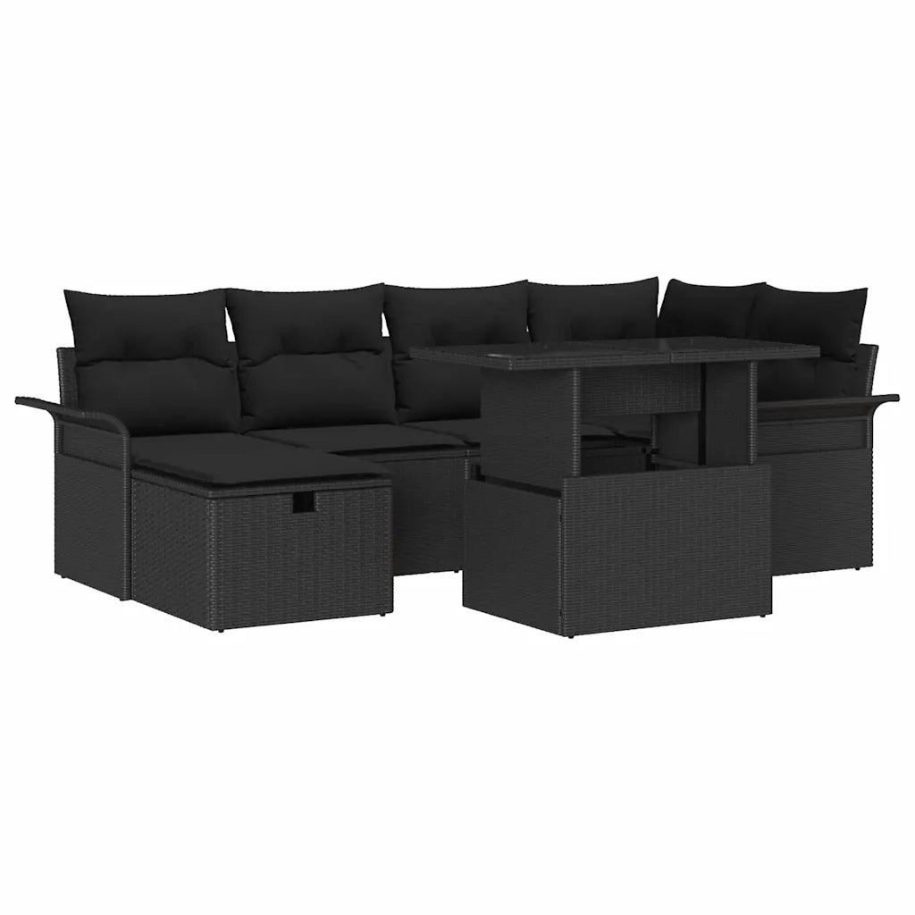 Set Divano da Giardino con cuscino 7 pcs Nero Poly Rattan 3361012
