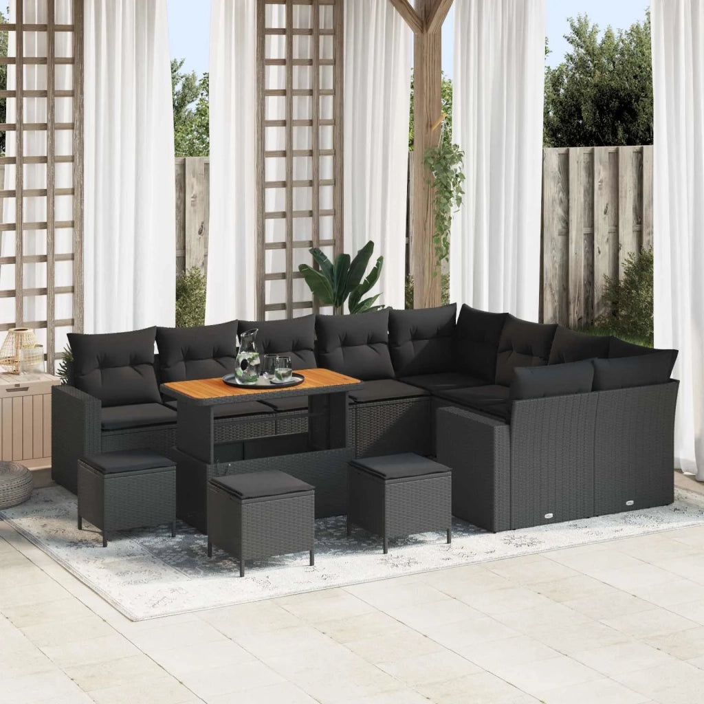 Set Divano da Giardino con cuscino 14 pcs Nero polyrattan 3363609