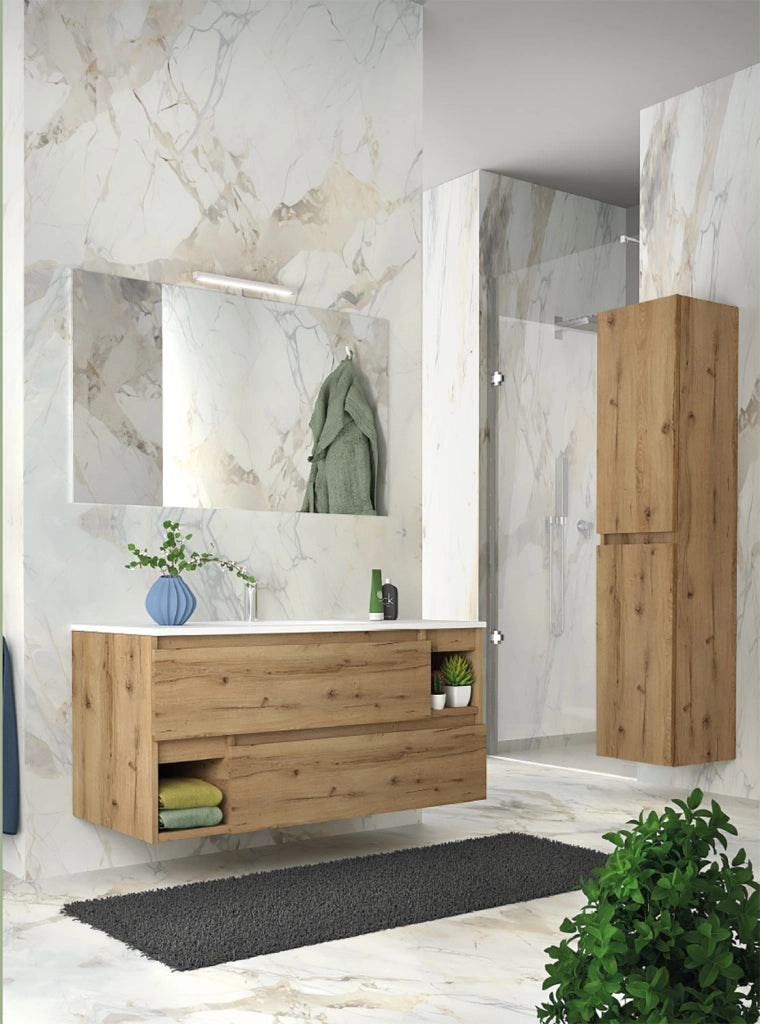 Mobile da Bagno Sospeso con Lavabo 100 cm e Specchio Dany Rovere Miele