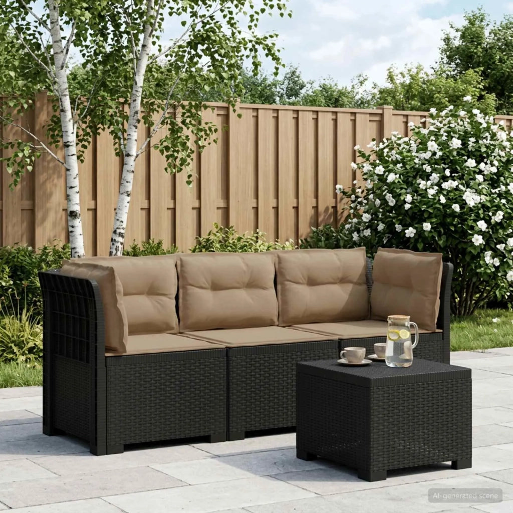 Divano da esterno-Divano da Giardino 3 posti con cuscini in look rattan PP 556067
