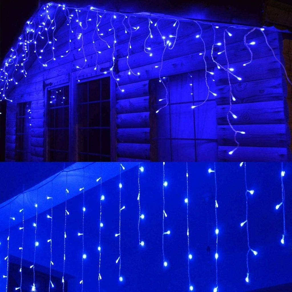 Tenda Luminosa 6 mt. Per esterno con 256 led a luce Blu fissa e Bianca Fredda Flash