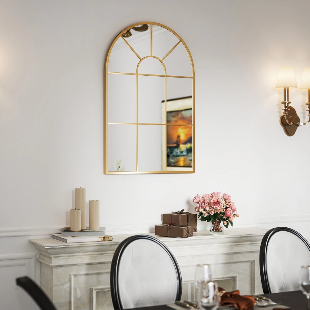 Specchio da Parete ad Arco ¨C Xylo ¨C Vetro e Metallo Oro 91x60 cm