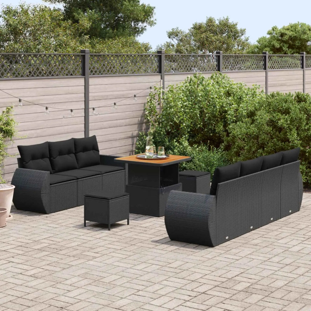 Set Divano da Giardino con cuscino 10 pcs Nero polyrattan