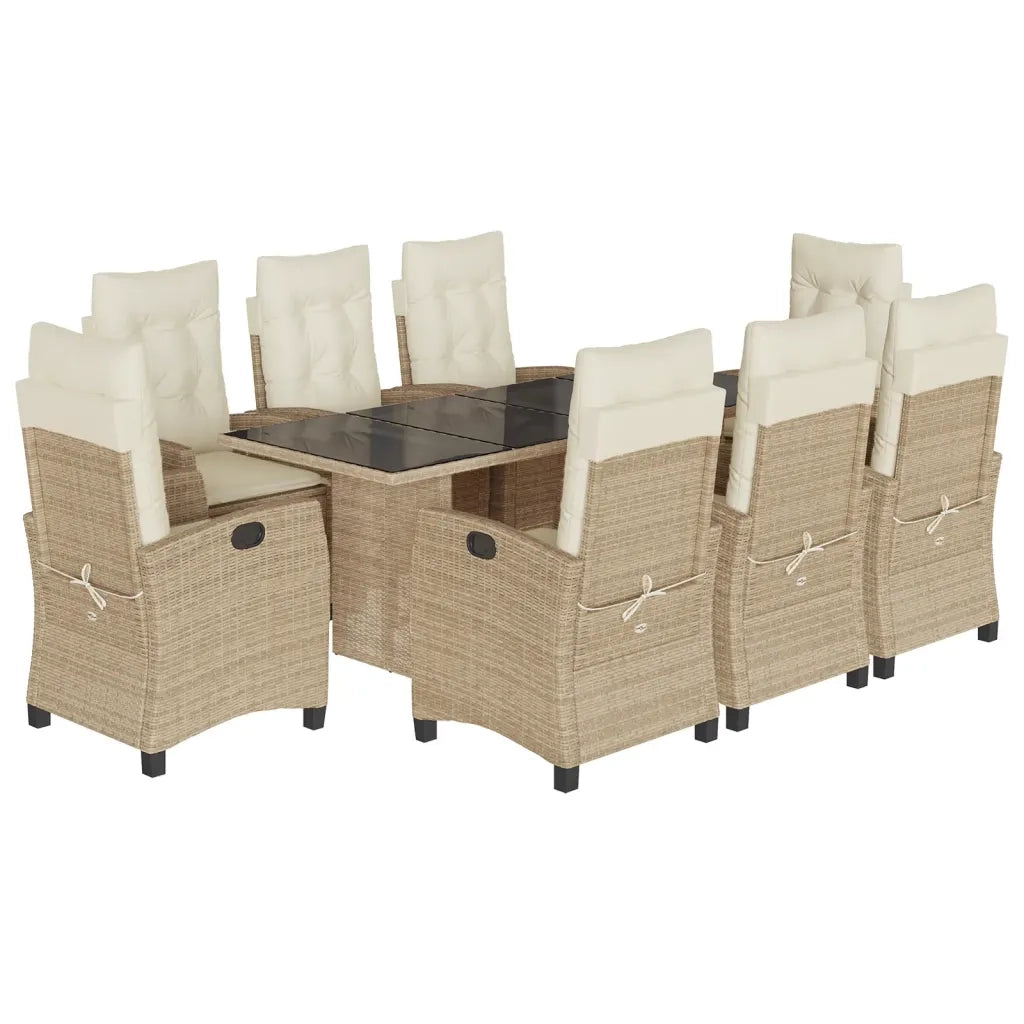 Set da Pranzo da Giardino 9 pz con Cuscini Beige in Polyrattan 3212694