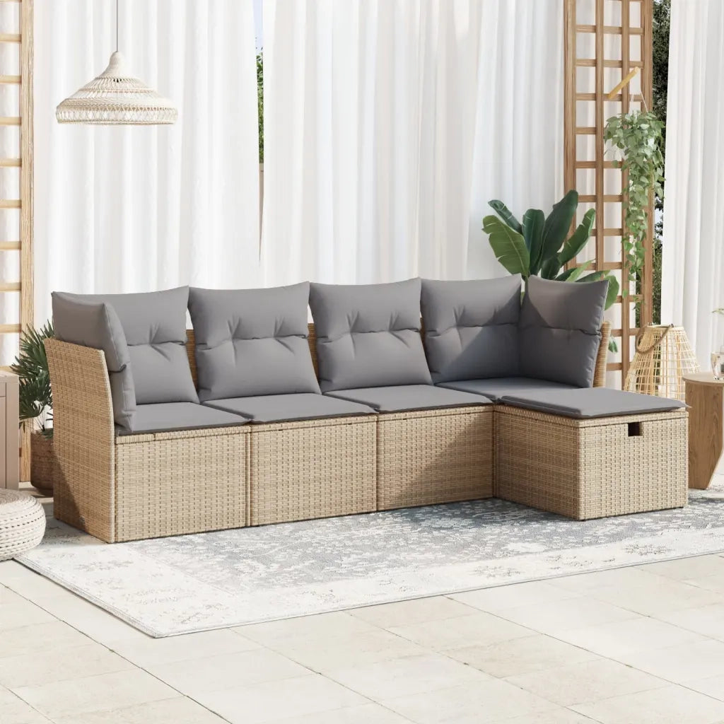 Set Divano da Giardino 5 pz con Cuscini Beige in Polyrattan 3325265