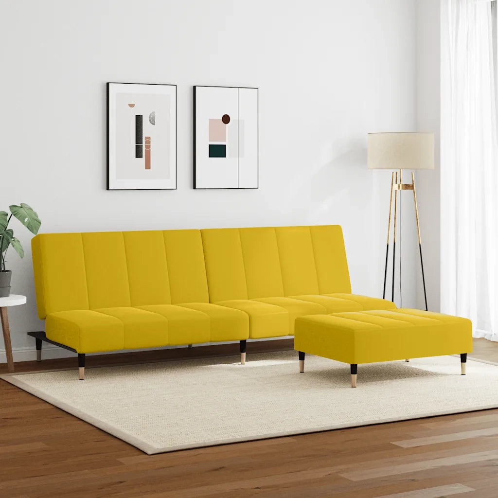 Divano Letto 2 Posti con Sgabello-Sofa Letto 2 Posti-Daybed Giallo in Velluto 499671