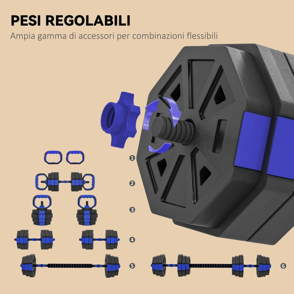 Set di Pesi da Palestra 6 in 1 ¨C Minimal ¨C Blu, Plastica e Sabbia